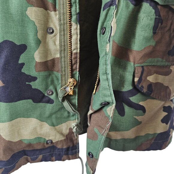 VTG Unisex 80s Green Brown Camo Parka US Army Military M-65 Field Jacket Coat XS - Picture 12 of 16